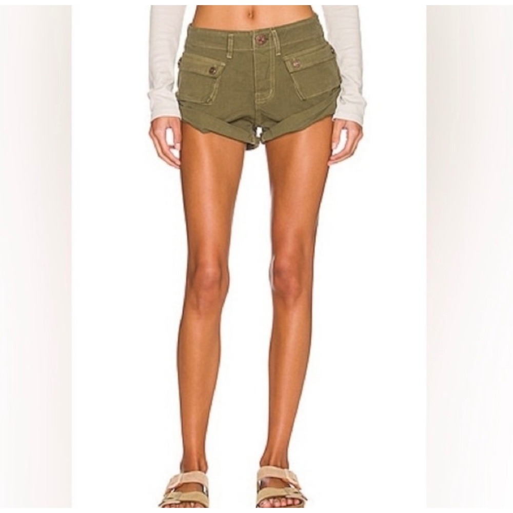 One Teaspoon Micro Shorts 100% Cotton Cadet Bandits Green Boho Festival Retro 25